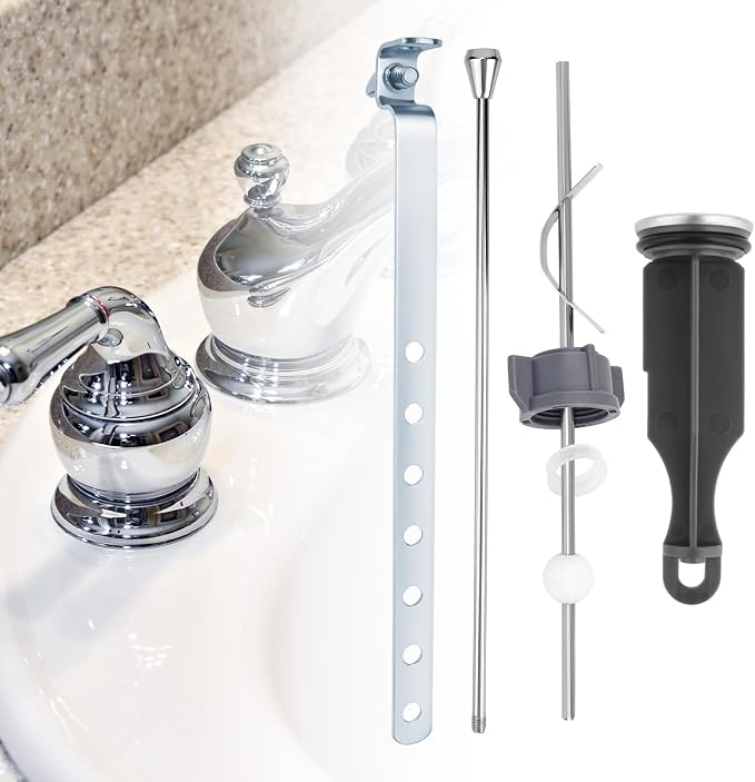 Universal Sink Drain Parts for Pfister PF0906, Lavatory Pop Up Stopper Assembly with Plug Pivot Ball Pull Rod & Linkage Bathroom Drain Repair Kit Replacement Part for PF WaterWorks PF0906