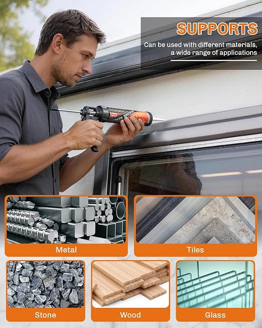 WELLUCK Light Gray Silicone Caulk, 100% Waterproof Silicone Sealant Adhesive Caulking,for RV, Kitchen,Bathroom, Window, Door, Glass,10.2FL.OZ/300ML (4Pack)