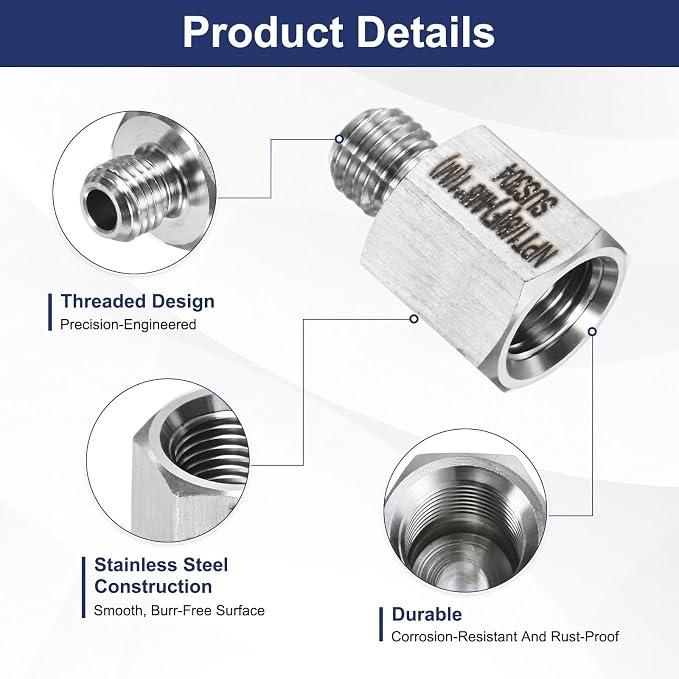 M METERXITY 2-Pack Garden Hose Adapter, Stainless Steel 1/8" NPT Female x M8x1 NPT Male Threaded Connector with Sealing Tape Garden Hose Convert Fitting for Pipe Fitting/Shower