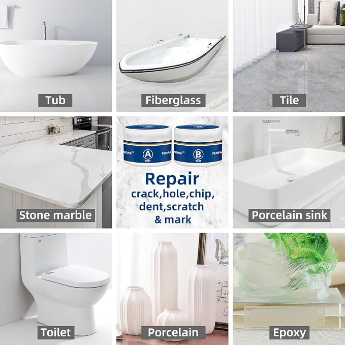 Tub and Fiberglass Shower Repair Kit White, Porcelain Tile Repair Kit