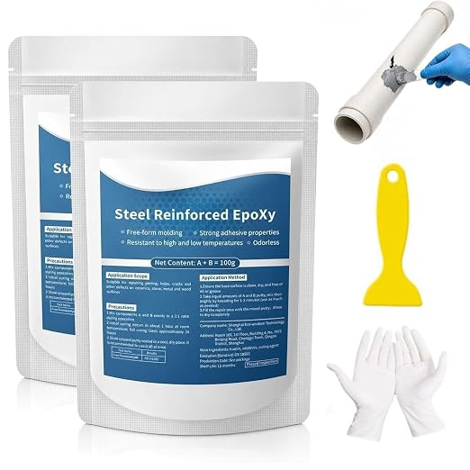 2-Pack Steel-Reinforced Epoxy Putty, Multi-Surface Crack/Hole Filler | For Filling Cracks, Holes, Repairing Pipes & Railings