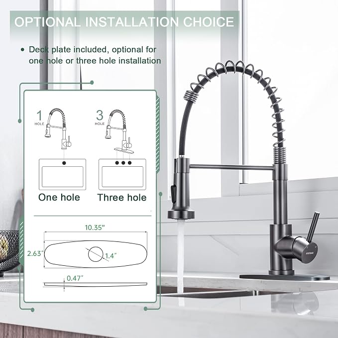 WEWE Pull-Down Kitchen Faucet, 2-Mode Sprayer, Matte Gray, High Arc