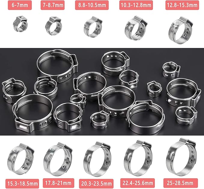 40 Pack 20.3mm-23.5mm Single Ear Hose Clamps Stainless Steel PEX Cinch Clamps Crimp Hose Clamp Stepless Cinch Crimp Rings Pinch Fitting Tools