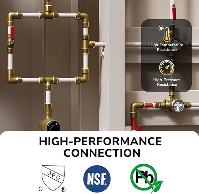 1/2" PTC to 1/2" NPT Female Adapter Push-Fit, Push to Connect Brass Plumbing Fitting for Copper, CPVC, PEX Pipes, With Upgraded Stiffener, Disconnect Clip Included, NSF & UPC Certified