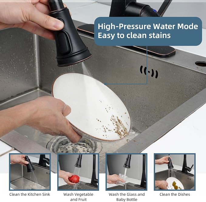 Universal Kitchen Faucet Head Replacement, 3 Modes Spray, Oil-Rubbed Bronze