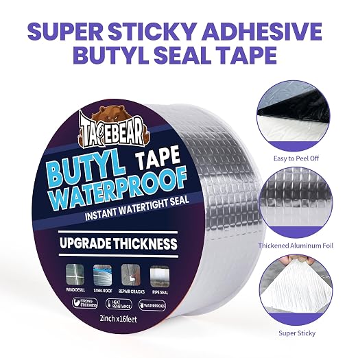 TAPEBEAR Extra Thicker Butyl Tape Waterproof Sealant Tape 4" x16feet | 51mil Aluminum Butyl Duct Sealing Adhesive for RV Roof Repair, Boat and Pipe Sealing, Metal, Glass & EDPM Roof Leak Patching