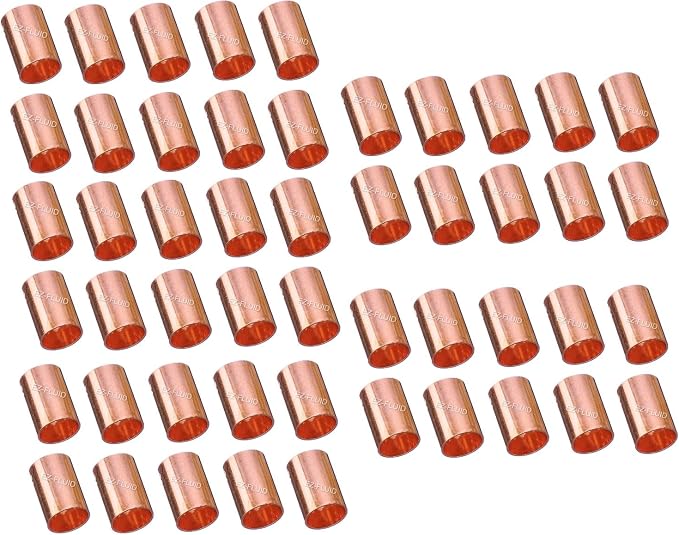 EZ-FLUID Plumbing (Pack of 50) 1" C X C LF Copper Slip Coupling Pressure Copper Fitting Without Stop,Sweat Solder Connection for Residential,Commercial.