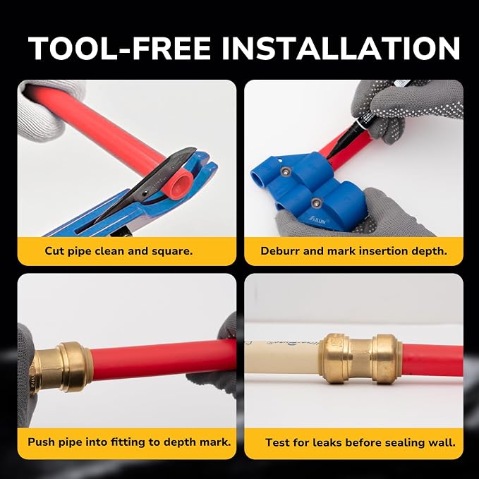 1/2" PTC to 1/2" NPT Female Adapter Push-Fit, Push to Connect Brass Plumbing Fitting for Copper, CPVC, PEX Pipes, With Upgraded Stiffener, Disconnect Clip Included, NSF & UPC Certified