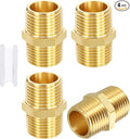 4 Pack Brass Pipe Fittings, 1/2" MNPT to 1/2" Male NPT | Brass Hex Nipple W/ Sealing Tape, Male Pipe Adapter Reducer for Air, Oil, LP, Gas