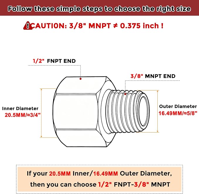 Pack of 2,1/2" NPT FeMale to 3/8" NPT Male Solid Brass Pipe Fittings | Thread Adapter W/ Sealing Tape, Brass Pipe Extension Connectors for Bathroom Remodeling, Tool Extensions