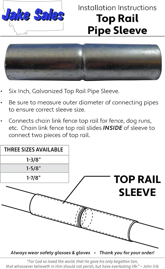Chain Link Fence TOP Rail Sleeve: 1-3/8" X 6" ~ Chain Link Fence Hardware Pipe. 8 Pack