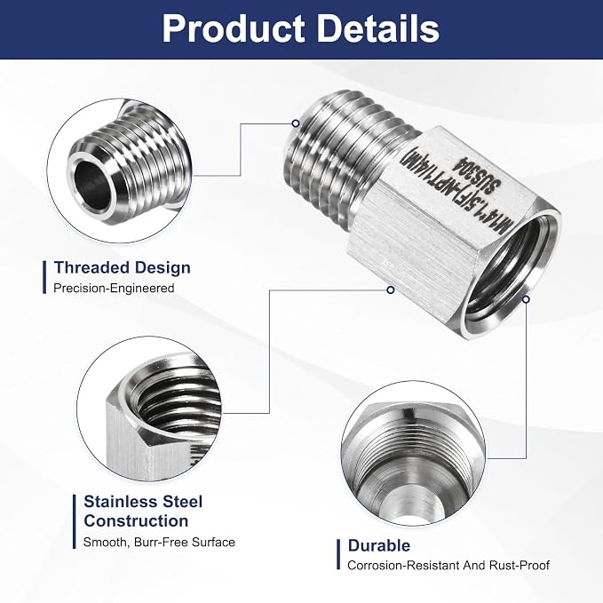 M METERXITY 2-Pack Garden Hose Adapter, Stainless Steel M14x1.5 NPT Female x 1/4" NPT Male Threaded Connector with Sealing Tape Garden Hose Convert Fitting for Pipe Fitting/Shower