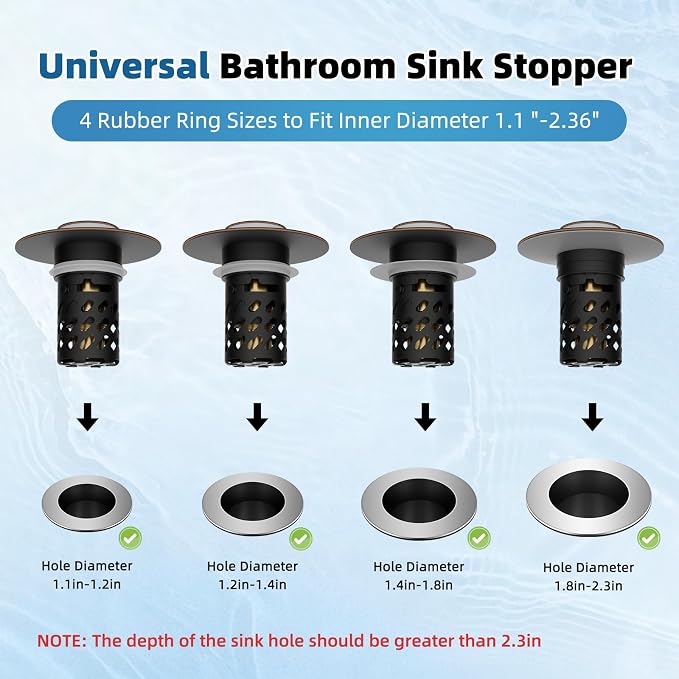 Universal Metal Bathroom Sink Stopper with Hair Catcher, Oil-Rubbed Bronze