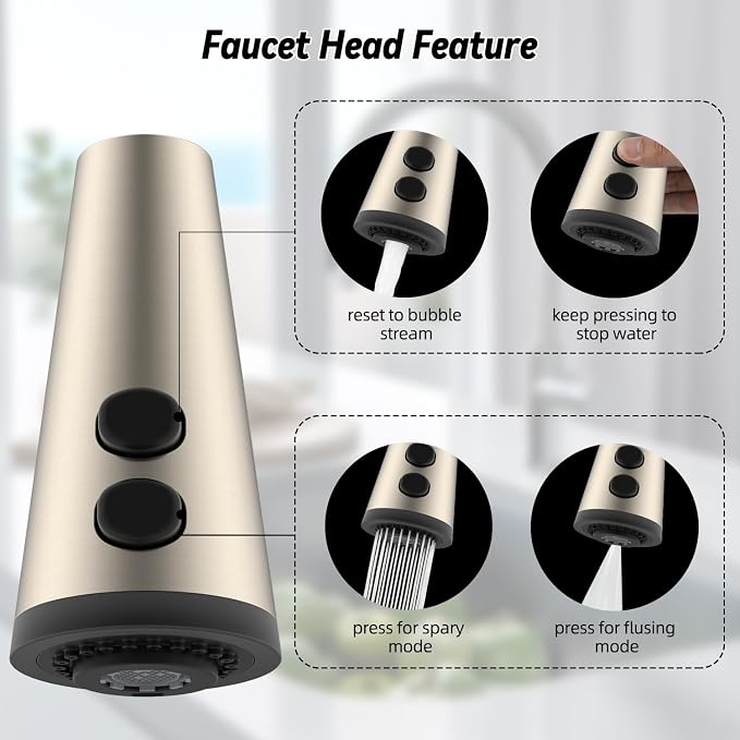 4-modes Kitchen Faucet Head, 67" Hose, 14.1oz Weight Ball, Brushed Nickel