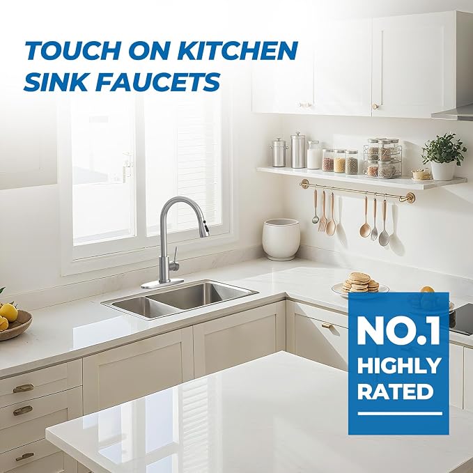 WEWE High-Arc Pull-Down Kitchen Faucet, Brushed Nickel, 3-Mode Sprayer