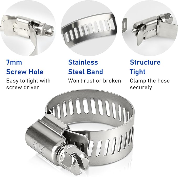 1 Inch Hose Clamp, 20 Pack Stainless Steel Hose Clamps for 5/8 Inch to 1 Inch Hose Pipe Adjustable Worm Gear Clamps Assortment Kit for Fuel Line Automotive Plumbing Mechanical