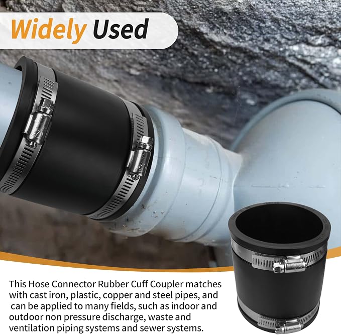 Flexible PVC Pipe Coupling with Rubber Hose Clamps for Flex Coupling 1-1/4 Inch Nominal Pipes Drain Repair, Dust Hose,Plumbing Connection,Cast Iron,Plastic Pipes Upgrade, PVC Condensate Pipe Coupler ﻿