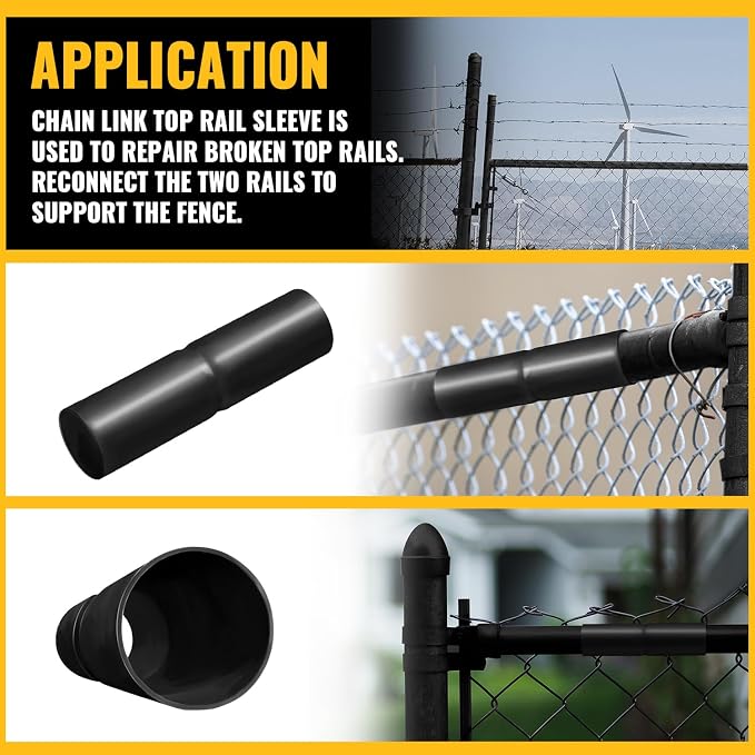 VIVIDA Chain Link Top Rail Sleeve 1-5/8", Black Fence Rail Connector, 4 PCS | Actual for 1.77" OD Pipe, Top Rail Connector, Black Chain Link Fence Parts