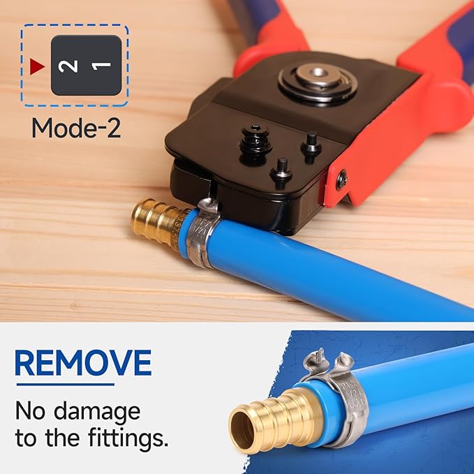 iCrimp BJ03 PEX Cinch & Removal Tool Kit for 3/8"–1" Stainless Steel Clamps | One hand ratchet auto-release design, kit includes 20pcs 1/2", 10pcs 3/4" PEX clamps and pipe cutter
