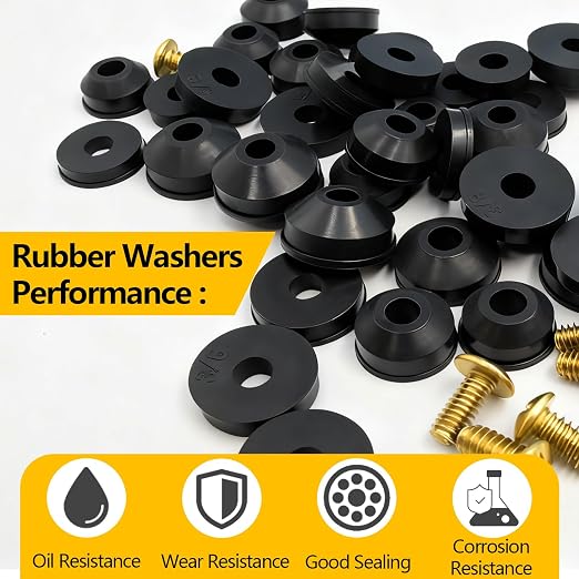 114-Piece 12 Sizes Faucet Washers Assorted Kit - Outdoor Spigot Repair Kit for Hose Bib, Water Valve - Flat & Beveled Faucet Rubber Washer Assortment, Brass Bibb Screws