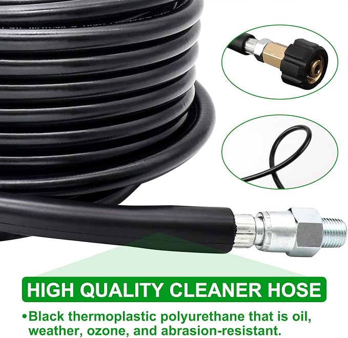 WEST BAY Sewer Jetter Kit 25 FT for Pressure Washer, 5800 PSI Drain Cleaner Hose 1/4 Inch NPT Corner Rotating and Button Nose Sewer Jetting Nozzle Spanner WatertightTape Pearl Corsage Pin | 1/4 Inch NPT, Corner, Rotating and Button Nose Sewer Jetting N...