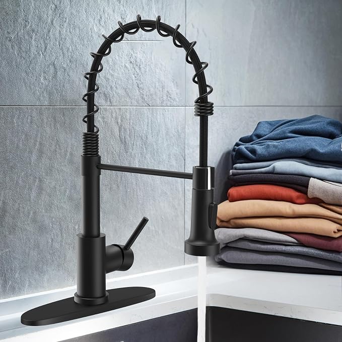 WEWE Black Kitchen Faucet, 2-Mode Sprayer, High Arc Bar Sink Faucet