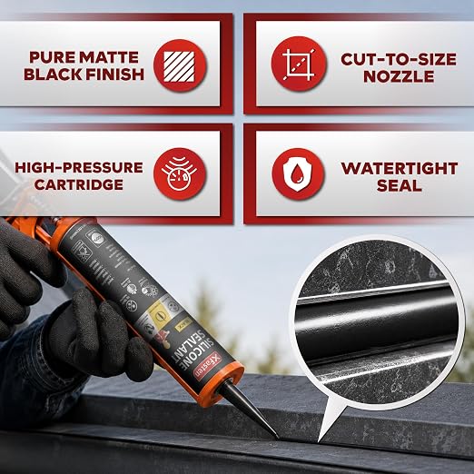 XFasten Silicone Sealant Waterproof Black Cartridge, 10.1 oz (Single Pack) Black Caulking Silicone Adhesive Sealant Cartridge for RV, General Use, Window, Door, Glass, Automotive Leak Sealing