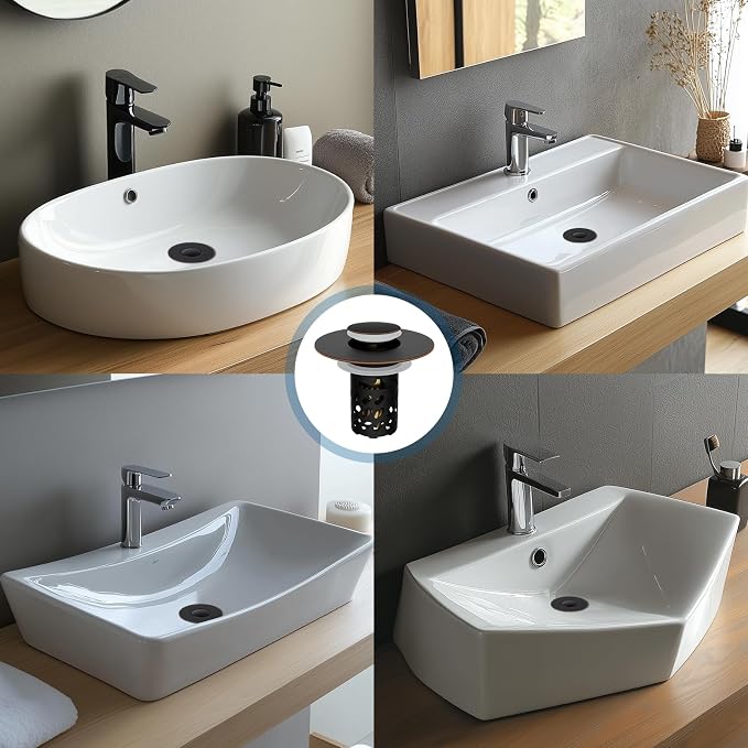 Universal Metal Bathroom Sink Stopper with Hair Catcher, Oil-Rubbed Bronze