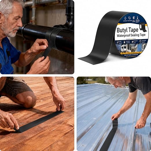 Butyl Sealant Waterproof Tape 6''×50', Black Weather-Resistant Deck Joist Tape, RV Repair Sealant Tape for RV Repair, Window, Boat Sealing, Truck Stop Camper Roof Leaks