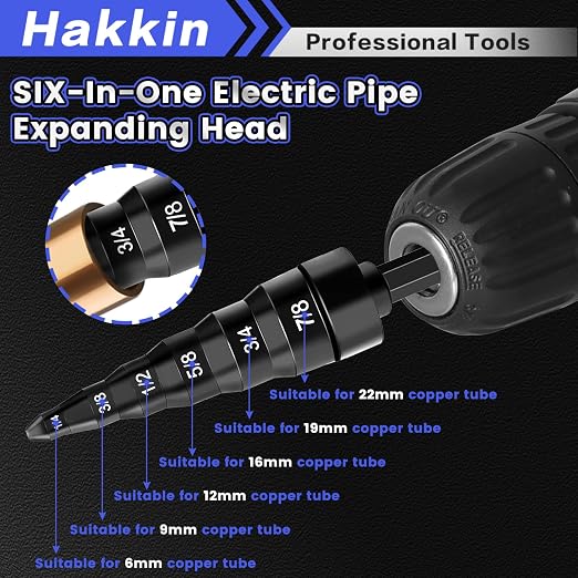15PCS Swage Tool Drill Bit HVAC Repairing Set with Bit Holder, Hakkin 6 in 1 Air Conditioner Copper Tube Expander, Soft Copper Pipe Swager Flaring Tool Size 1/4", 3/8", 1/2", 5/8", 3/4", 7/8"