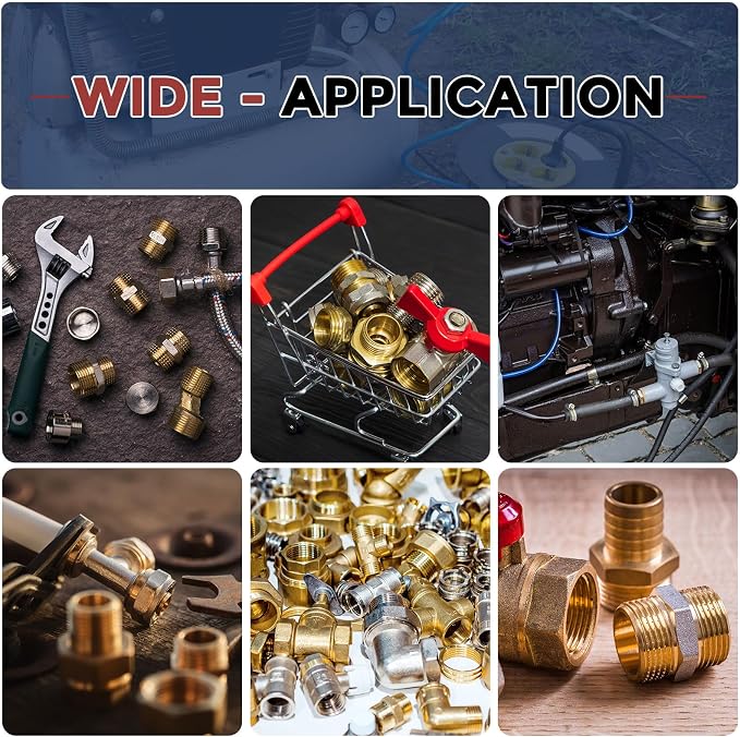 Pack of 2,1/2" NPT FeMale to 3/8" NPT Male Solid Brass Pipe Fittings | Thread Adapter W/ Sealing Tape, Brass Pipe Extension Connectors for Bathroom Remodeling, Tool Extensions
