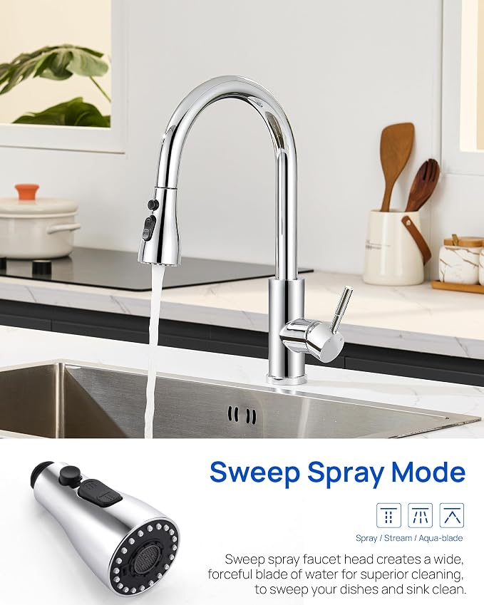 J-HVA Metal Kitchen Faucet Head Replacement 3-Mode with 15 Adapters, Chrome