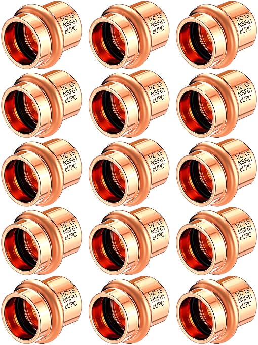 Therwen 15 Pcs 1/2-inch Copper Pipe Press Fittings, 90 Degree Elbow Coupling Zero Lead, Elbow Press Adapter Fittings Coupling for Plumbing