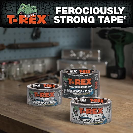 T-REX Flexible Waterproof Tape - Heavy Duty Adhesive Waterproofing Tape for Repair, Leaks, Roof Patches - Extreme Weather & UV Resistance - White, 1.88" x 30 ft. (Pack of 2)
