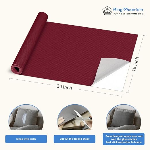 KING MOUNTAIN Canvas Repair Patch 16×30 Inch Self-Adhesive Waterproof Fabric Patch for Sofas, Tents, Furniture,Tote Bags, Car Seats (Burgundy)