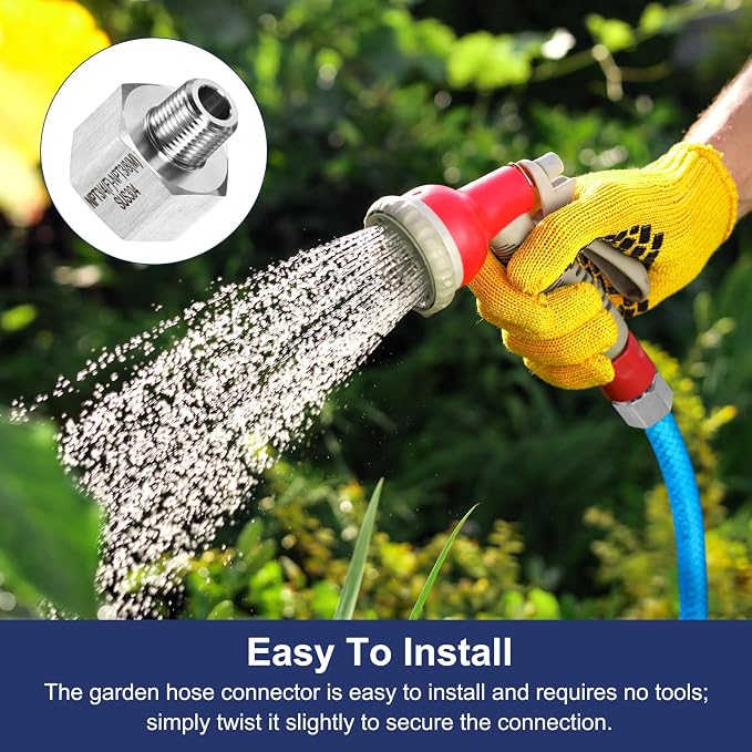 M METERXITY 2-Pack Garden Hose Adapter, Stainless Steel 3/4" NPT Female x 3/8" NPT Male Threaded Connector with Sealing Tape Garden Hose Convert Fitting for Pipe Fitting/Shower