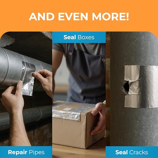 Air 360 Aluminum Foil Tape 2 Inch x 180 FT - HVAC Foil Tape for Ductwork, Dryer Vent, AC & Pipe Insulation - Heavy Duty High Temp Heat Resistant Metal Duct Tape, Waterproof Aluminum HVAC Tape