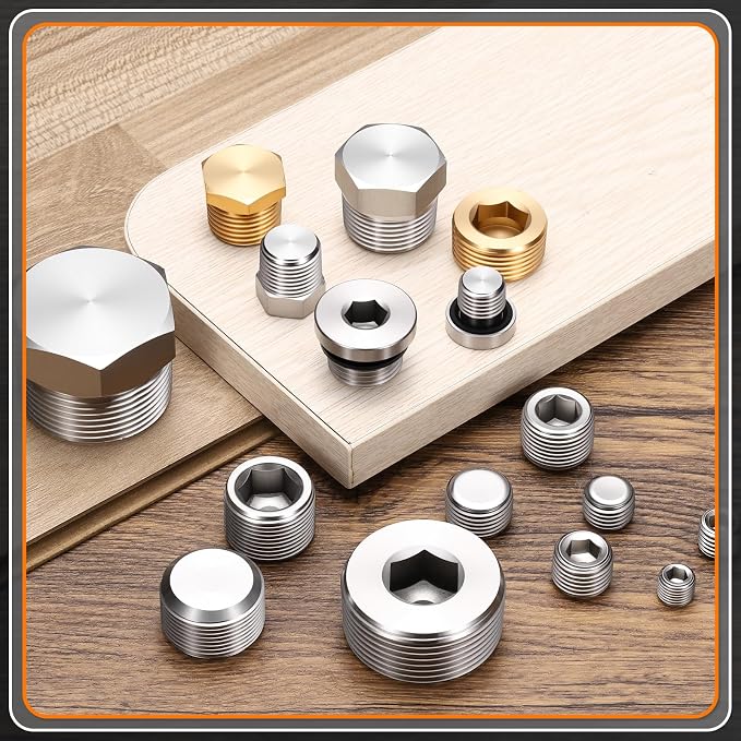 4Pack Hex Head Socket Pipe Plug Fitting M20x1.5mm End Cap Hex Thread | Male Threaded, 304 SS, with W/Tape, for Water Pump Engine Industrial Piping, Pipe Fittings