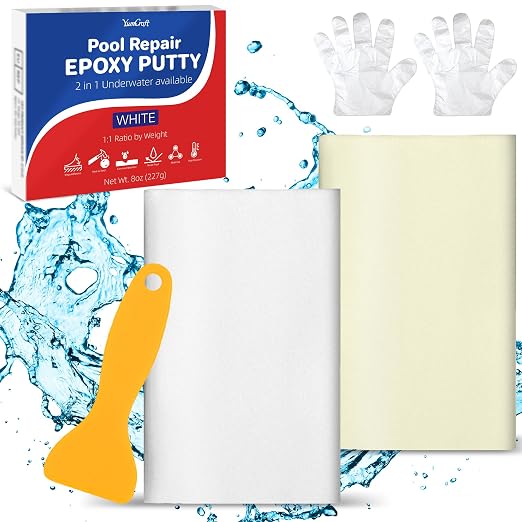 Epoxy Putty 227g White 2-Part Underwater Pool Putty Leak Crack Hole Repair | Waterproof putty for pools. Fixes leaks, cracks & holes. Bonds to metal, ceramic, plastic, wood & tile. Also for plumbing.