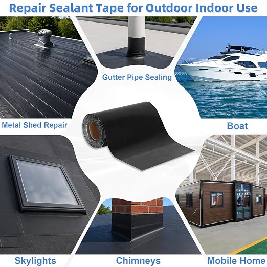 Werhoo 45 Mil EPDM Butyl Sealing Tape, 12 Inch x 32 Foot Black Self-Adhesive Weatherproof Roof Repair Membrane for Boat, Roof, Window, RV, Vent, Crawl Space