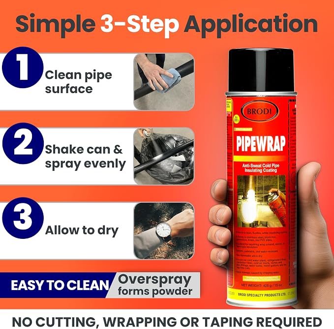 PipeWrap Pipe Insulation Spray Foam for Hard-to-Reach Areas, Fittings & Valves, Anti-Sweat Pipe Coating Spray, Stops Condensation Buildup & Prevents Dripping (Pack of 1)
