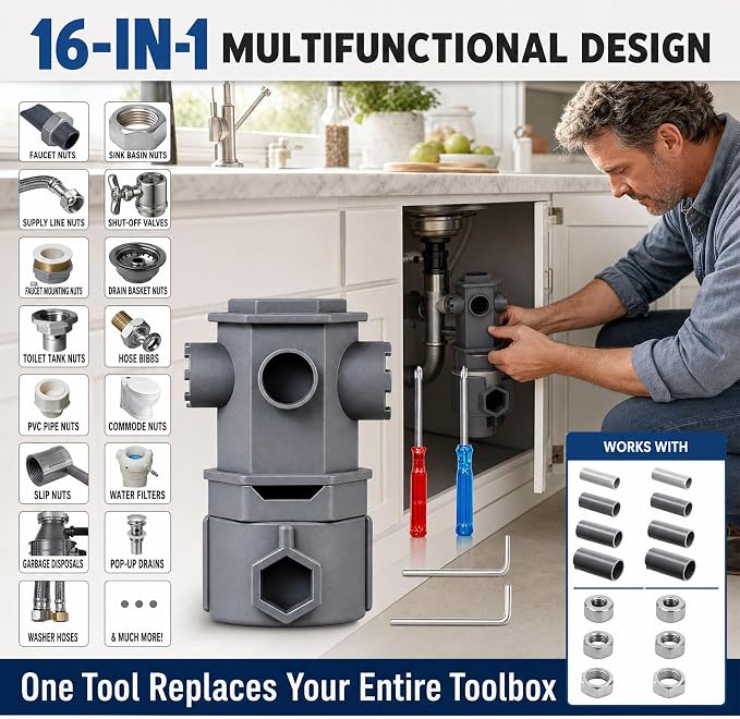 All In One Wrench Tool Set for Faucet,16 in 1 Plumbing Wrench Kit for Sink Repair, Plumbing Repair Kit for Kitchen Bathroom Toilet