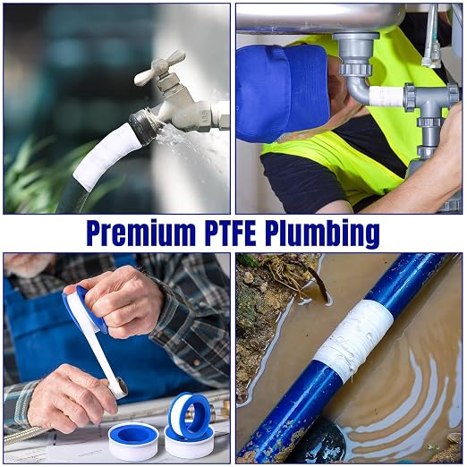 Pushglossy 300 Rolls PTFE Tape 1/2 x 520 Inches Plumbers Tape, White | Thread Seal Tape, Waterproof Sealant Ideal Plumbers, Leak-proof Shower Head Threads, Water Line Connection Repairs
