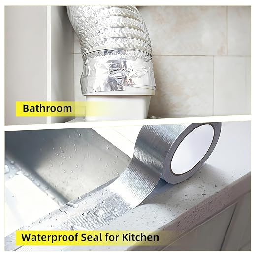 3 Inch x 65 Ft Fiberglass Reinforced Aluminum Foil Tape, 6 Mil Heavy Duty Heat Resistant to 500°F Waterproof for HVAC Ducts, Dryer Vents, Furnace Connections, Exhaust & Pipe Insulation