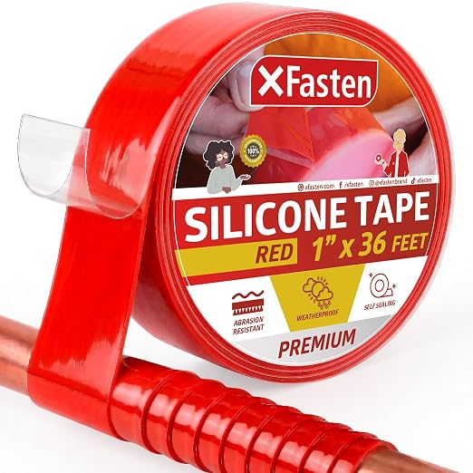 XFasten Self Fusing Silicone Tape Waterproof – 1" x 36 Feet Red, Self Amalgamating Tape, Silicone Rubber for Plumbing, Sealing Pipes, Hose Repair, Outdoor Coax and Electrical Cables – Weatherproof