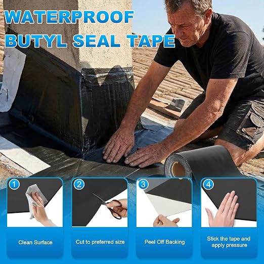 45 mil EPDM Rubber Butyl Sealant Tape - 12 Inches X 32 Feet - Black RV Roof Seal Repair Tape - Self Adhesive Weatherproof Sealing Membrane for RVs, Roofs, Windows, Joints, Vents and Crawl Spaces