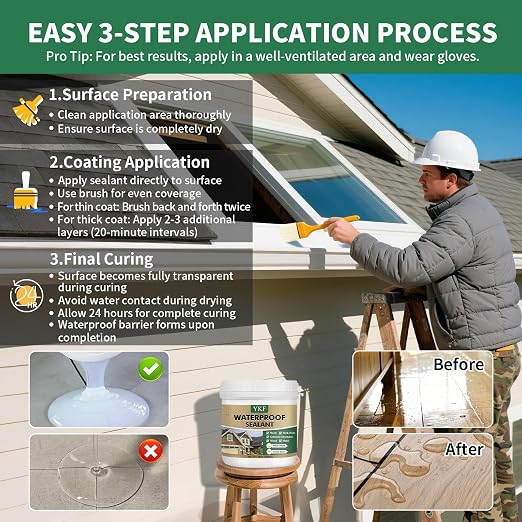 YKF Clear Waterproof Sealant, Self-Leveling Brush-On Coating, 68 Fl Oz