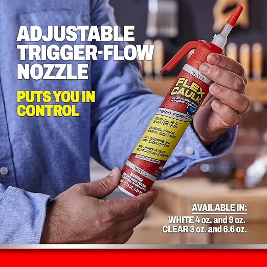 Flex Caulk, Waterproof & Weatherproof Hybrid Polymer Sealant, Strong, Paintable, Indoor, Outdoor, Bath, Shower, Sink, Window, Baseboards, Door, RV, Roof, Wood, Auto & Marine, Clear, 3 oz, 2-Pack