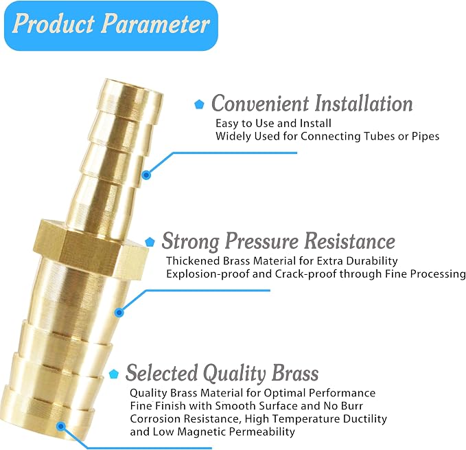 Brass Hose Barb Reducer 3/4" (20mm) to 5/16" (8mm) Reducing Barb Splicer Mender with Stainless Steel Pipe Clamps air Hose Repair kit for Pipe Line/Fuel/Air (Pack of 5)