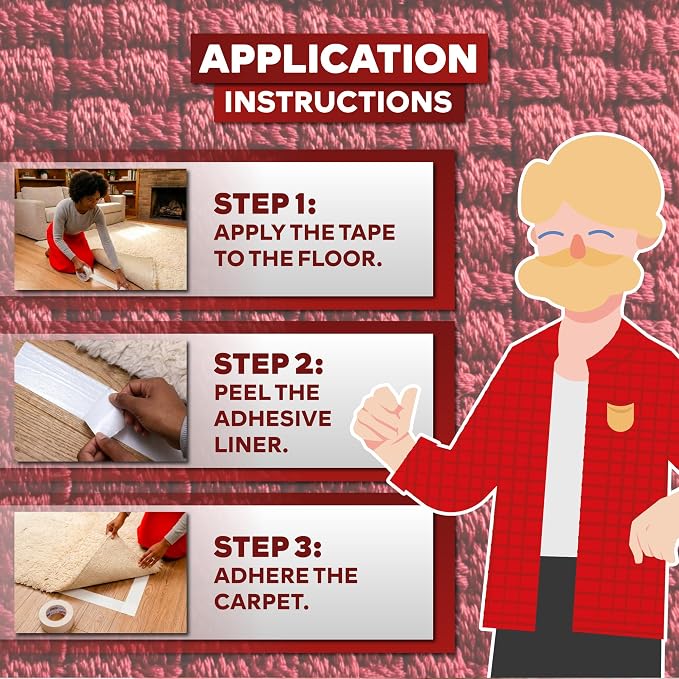 XFasten Double-Sided Carpet Tape for Area Rugs, 2 Inch x 60 Yards (180 Ft), Heavy Duty Grippy Residue-Free Silicone Adhesive Keeps Rugs in Place on Hardwood, Laminate and Tile Floors